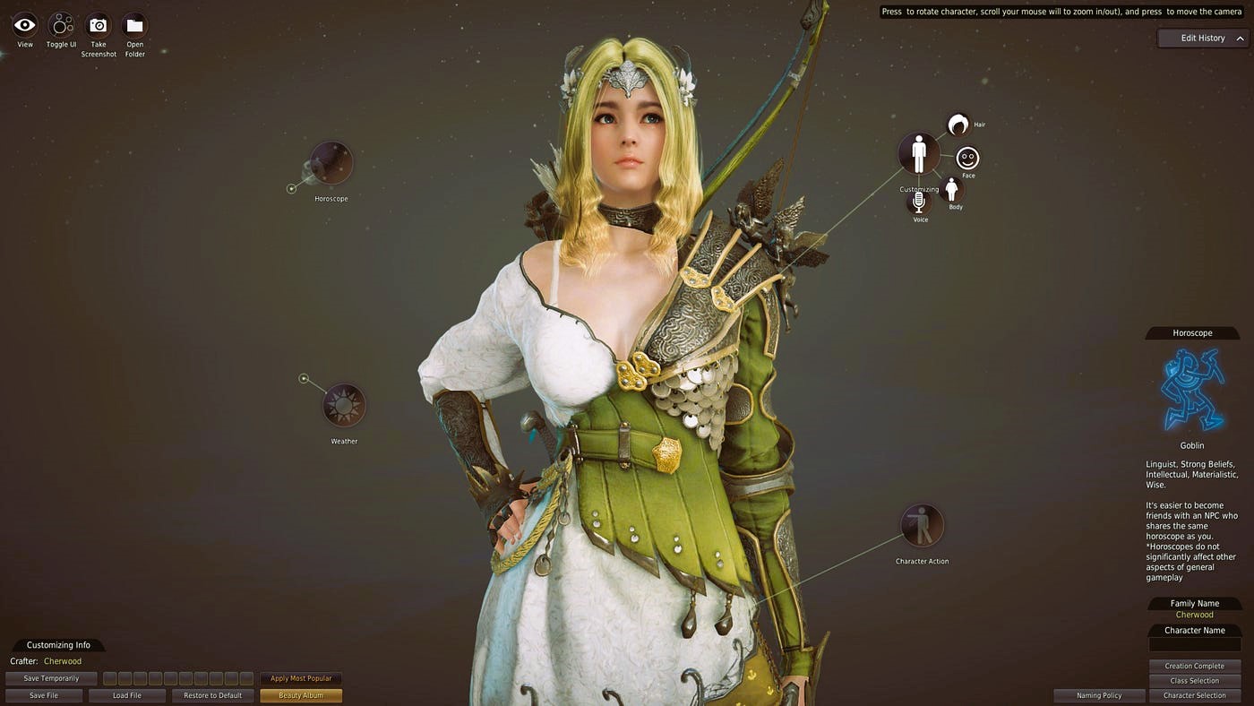 Character creation UX
